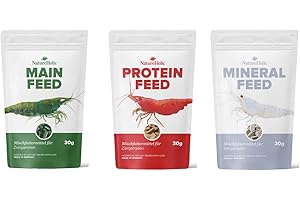 NatureHolic – Paquete de comida para camarones – Mainfeed/Proteinfeed/Mineral Feed – Juego de alimento para camarones para acuario – 3 x 30 g