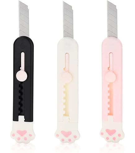 Hecef Set De 3 Couteaux Utilitaires, Cutter Rétractable Avec Lame En Acier Allemand Et Manche En Patte De Chat, Set De Couteaux Multifonctions En Bleu