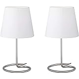 Reality Leuchten Twin Reality R50272001 Lampada da Tavolo, Confezione Doppia, Paralume in Stoffa, Nichel Opaco/Bianco E14, 40