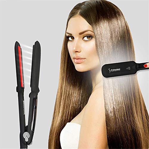 Infrared Steam Hair Straightener Wide Plate  Professional Salon Flat Iron Ceramic Hair Straighteners With Digital LCD Display  Dual Voltage Fast Heat With Heat Insulation Protection Glove Black