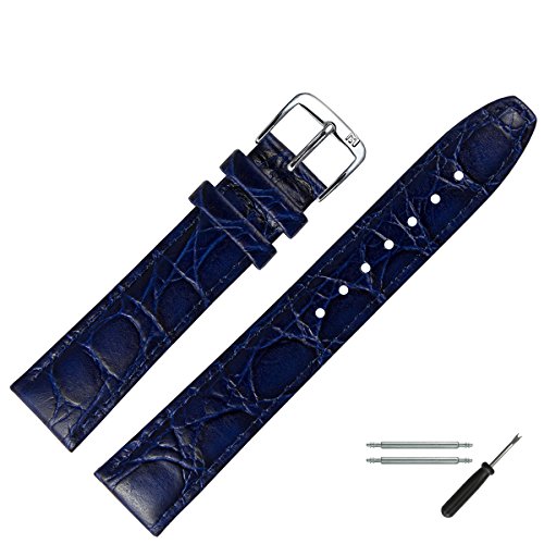 Uhrenarmband 20 mm Leder blau - inkl. Federstege & Werkzeug - Armbanduhren Ersatzband mit Krokoprägung - Marburger seit 1945 - dunkelblau / silber Uhrenarmband 20 mm Leder blau - inkl. Federstege & Werkzeug - Armbanduhren Ersatzband mit Krokoprägung - Marburger seit 1945 - dunkelblau / silber