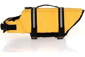 SHTGOI Hundeschwimmweste Reflektierende Rettungsweste für Hunde mit Rettungsgriff Haustiere Schwimmweste Welpen Sicherheit Schwimmanzüge Hundewesten für Schwimmen Bootfahren Wasser Gelb