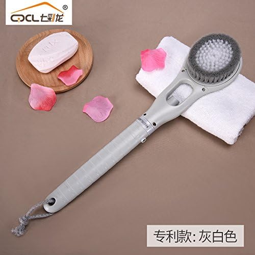 JJWZAA Bath Brush Loofahshower Bath Brush Bath Brush Muddy Ash Back Soft Brush Can Squeeze Shower Gel Long Handle,Grey And White