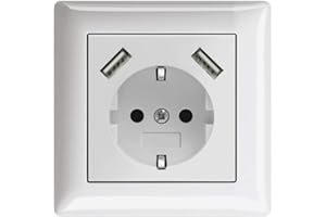 IMABO 230 V Steckdose mit 2 x USB Ladegeräten, Schuko Wandsteckdose Unterputz, passend für Gira System 55, Jung AS 500, Reinweiß glänzend, Alpinweiß, Weiß, TÜV Rheinland zertifiziert (Einfachsteckdose)