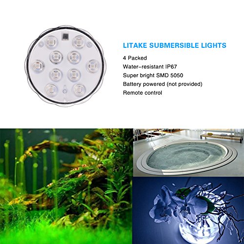 Unterwasser LED Leuchte, Lunsy 4pcs Multicolor RGB 10 LED Schwimmlichter Wasserdicht Lampe Deko Lichter Schwimmleuchtung Beleuchtung für Water Garden, Aquarium, Badewanne Pool und Spa usw. - 6