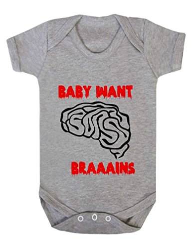 Baby Want Brains Scary Dripping Text Zombie Zombies Creepy Baby Onesie Vest