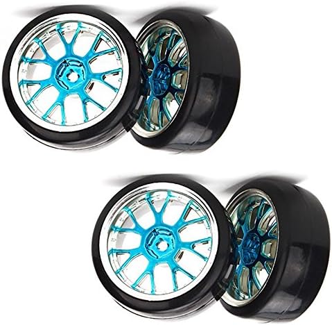 Yiguo Blue Plating Plastic Y Shape Wheel Rim with Smooth Tires for RC 1:10 Racing Car &amp; Drift Car Set Of 4