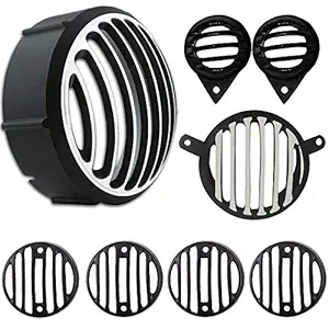 Yashinika Metal Headlight Tail Light Parking Light Indicator Grill Protector for Classic 350 & 500 (Black and Chrome, Set of 8)