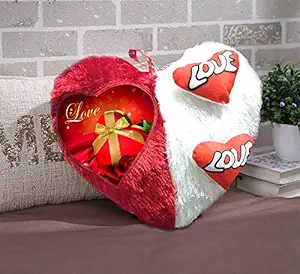 DreamVio Love Heart Shape Valentine Day Gift Fur Cushion,Plush Pillow for Gifting on Birthdays,Anniversaries Color - Red, White (Size- 17x17 inch) Shape 48