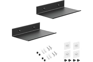 Z metnal Small Floating Shelves, Mini Display Metal Shelf for Collection, 200mm Decor Wall Shelf, Utility Shelves,Aluminum, Wall Mounted, Matt Black, 8 inch, 2 Pack