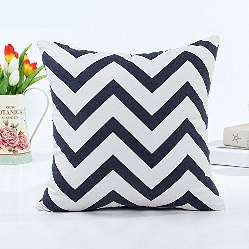 slemon® Kissenhülle Baumwolle Leinen Kissenbezug 45 x 45 Geometrische Schwarz und Weiß gestreift Wäsche Kissen Case Haus Decor Schwarz