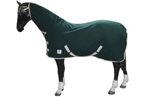 Horse Masters Full Neck Fleece Horse Rug | Breathable, Moisture-Wicking Polar Fleece Hunter Green Cooler Rug| Cross Surcingles, Fillet String & Double Buckle Front – Travel & Layering Rug