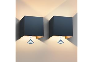 vatato 2 Stück LED Wandleuchte mit Bewegungsmelder,12W Außenwandleuchte mit Bewegungsmelder Einstellbarer Lichtstrahl,3000K IP65 außenlampe,Innen/Aussen Wandlampe für Schlafzimmer Garten,Anthrazit