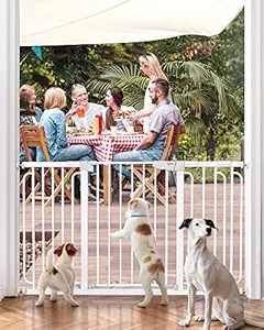 Cumbor Baby Gate for Stairs, Extra Wide 57-Inch Dog Gate for Doorways, Pressure Mounted Walk Through Safety Child Gate for Kids Toddler, Adjustable Tall Pet Puppy Fence Gate, White