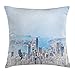 Produktbild Urban Throw Pillow Cushion Cover, Bird's Eye View of Hong Kong in China and The Morning Sky Illustration, Decorative Square Accent Pillow Case, 18 X 18 Inches, Light Blue and Coconut