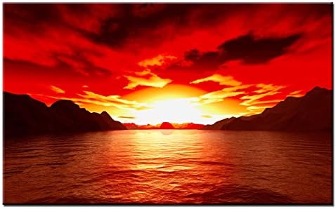 Lynxart Core New Teal Red Yellow wall art Large room painting stretched and framed ready to hang. Abstract giclee seascape artwork decoration for home office living room kitchen (80cm x 50cm)