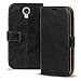 Produktbild Conie PU Lederhülle kompatibel mit Samsung Galaxy S4 Mini, Schwarze Klapptasche im Vintage Design Etui Hülle mit Kartenfächer