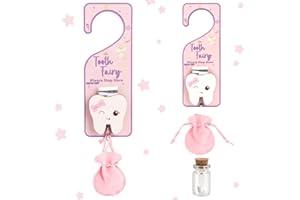 FIDWALL Tooth Fairy Door Hanger,3Piece Set with Tooth Holder and Velvet Bag,Keepsake Bottle for Lost Teeth,Encouraging Gift for Boys and Girls (Tooth Fairy)