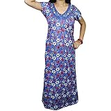 Indiatrendzs Women Maxi Nighty Hosiery Floral Sleepwear Night Gown 42" (Blue)