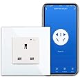 CNBINGO WiFi Smart Socket With Indicator, Smart Life App Control, Timer, Wall Power Outlet Works With Alexa, Google Assistant, White Glass Panel, AC 13Amp 240V