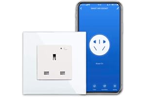CNBINGO WiFi Single Socket, Smart Switched Socket with Indicator,Smart Life App Control,Timer,Wall Power Socket Work with Alexa, Google Assistant,White Glass Panel,Outlet AC 13Amp 240V