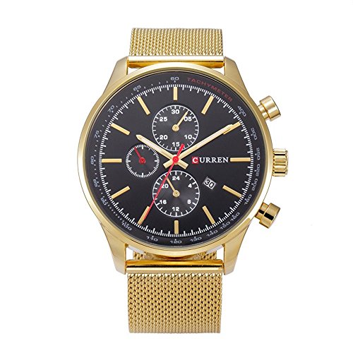 XLORDX Curren Classic Herren Damen Unisex-Armbanduhr Datum Analog Quarz Gold Edelstahl Minimalism Uhr Schwarz XLORDX Curren Classic Herren Damen Unisex-Armbanduhr Datum Analog Quarz Gold Edelstahl Minimalism Uhr Schwarz