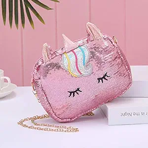 Samvardhan Girls Unicorn Character Glitter Sequin Cross body Shoulder Hand Purse Wallet