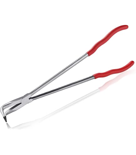 Curved Nose Long Pliers 270mm - 90 Degree Bent Tip Steel Pliers For Vehicle Repair, Maintenance, Craft Work