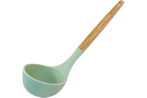 Fackelmann Mestolo da cucina in silicone, utensile con manico con manico in legno di Hevea, temperatura massima consigliata 230°C, lavare a mano, dimensioni 31,5x8x5cm, Linea Ocean
