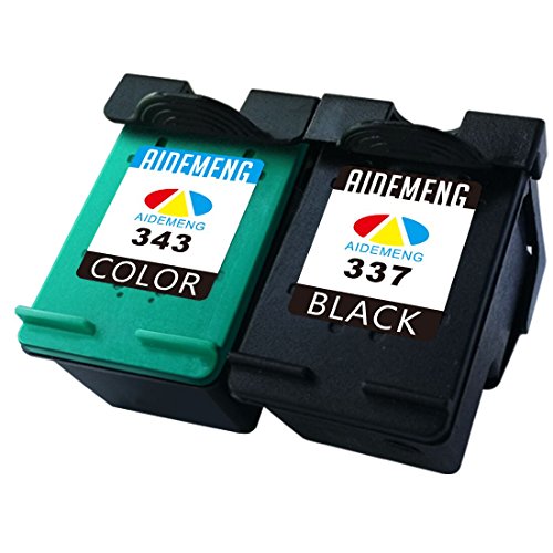 AideMeng Remanufacturado Reemplazo para HP 337 343 XL Cartuchos de tinta  1 Negro  1 tricolor  Compatiable con HP Deskjet 5940 5943 6940 6940dt 6980 6980dt 6983 Deskjet 69655 D4145 D4160 D4163 D4168 Photosmart 2570 2573 2575 A 2575 V 2575xi Photosmart 8049 8050 8050xi C4100 C4140 C4150 Photosmart C4160 C4180 C4183 C41655 C4190