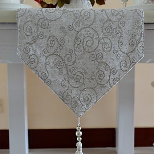 HmDco European modern geometric pattern chenille table flag, silver grey, silver grey, 30*200cm