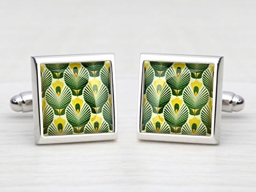 60's Wallpaper 'Hot Air Balloon' Cufflinks - Racing Green & Yellow Limited Edition of 50