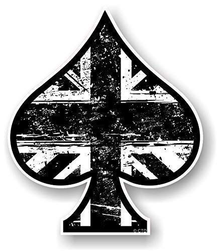 Asso di Picche Design con B&w Grunge Stile Union Jack Bandiera Inglese Motivo Vinile Auto Moto Adesivo 100x85mm By Ctd
