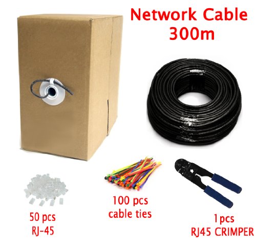 MutecPower Cable de Red ethernet Cat5E Exterior con Enchufe RJ-45 - UTP - CCA - Negro - (300 Metros)