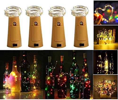Our Fantasy Time Set of 4 LED Fairy Lights With Batteries. Bottle, Wine Bottle, Decorative Lights, Copper Wire LED String Lights Battery Operated, Bottle Stoppers LED Chain 1 m 20 Clear Fairy Lights Colourful