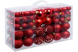 BRICOZONE Confezione 100 Palline di Natale Infrangibili Con Gancio Palle di Natale Diametro 3/4/6 cm, Addobbi E Decorazioni per Albero di Natale (Rosso)