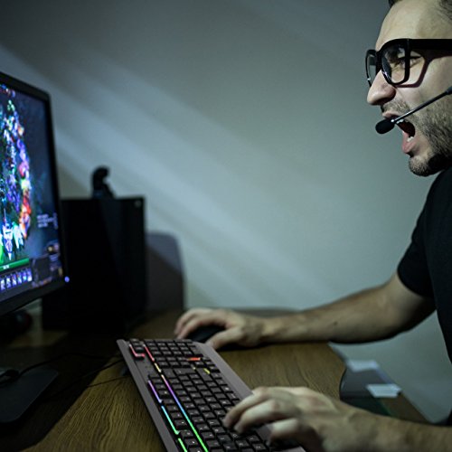 VICTSING Teclado Gaming Espa  ol USB  LED Multicolores Rainbow Retroiluminaci  n con 12 Teclas Multimedia y 19 Teclas Anti-ghosting  Teclado Retroiluminado Espa  ol de Panel Completamente Met  lico Ideal para Juegos-Negro
