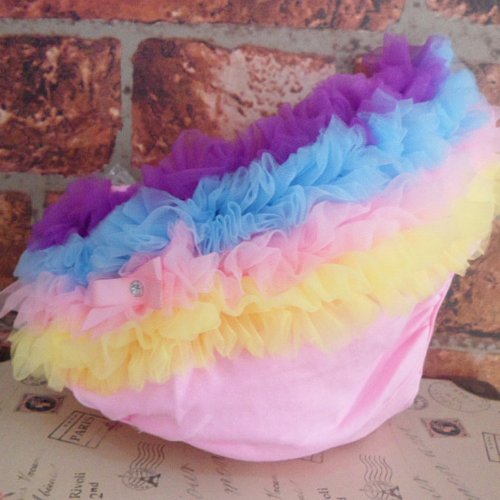 Baby Girls Ruffle Design Bloomers Nappy Cover (Small 6-12 Months, Pink Rainbow)