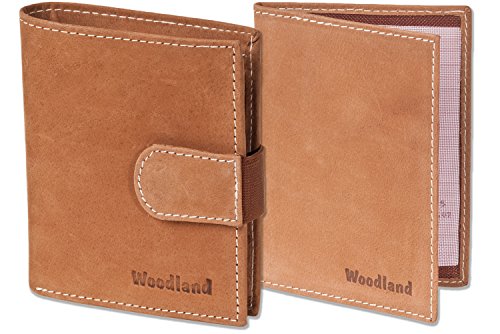 Preisvergleich Produktbild Woodland® - Super-Kompakte Geldbörse mit XXL-Kreditkartentaschen für 18 Karten aus naturbelassenem Büffelleder + KFZ-Scheinetui in Cognac, Beige