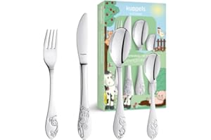 ‎KUPPELS Kuppels Kinder-Besteck-Set Bauernhoffreunde | 4-teilig | Edelstahl rostfrei | Geprägtes Kinderbesteck ab 3 Jahre für Junge und Mädchen | Kindermesser, Kindergabel, Esslöffel und Teelöffel