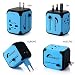 Produktbild Moobom Universal Weltweit Mini Travel Adapter Plug Power (US UK EU AU) Multinational Ladestecker mit Max 2.4A Dual USB Ports und Sicherung AC-in Ladegerät (blau)