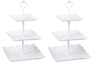 Afternoon Tea Stands,Candora 3 Tier Cake Stands Square Cupcake Stands Size 6"&8"&10" Reusable 2 Sets