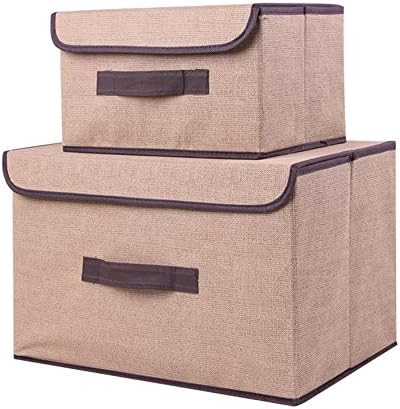 Storage Boxes 2 Piece Set Cotton &amp; Liene Foldable Storage Box with Lid Storage Drawer to Store Clothes, Socks, Toys, Snacks and Sundries Coffee