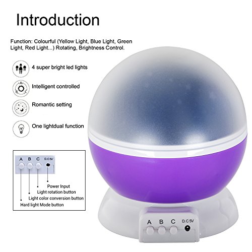 Sun und Stern Stimmung Lichtprojektor Beleuchtung Lampe 4 LED Perlen 360 Grad Romantische Lamp entspannende Nachlicht für Baby.Kinderzimmer Schlafzimmer lila von WEINAS - 6