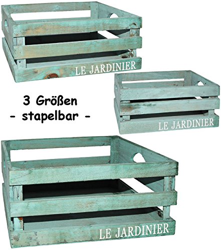 Set _ Holzboxen / Deko Kisten / Blumenkisten – “ Vintage Look – türkis blau – le Jardinier “ – Dekokiste Kiste – Holzkiste – aus Holz – Utensilo – Deko / Shabby Chic – Holzstiege / Stiege – Obstkiste – Obststiege – Kisten – Stapelkiste / Weinkiste – Regal – Kistenregal – Wohnzimmer – Aufbewahrungsbox – Blumentopf – Pflanzkasten – Holzkisten / Möbel Regal – Blumenkübel – Blumenkiste / Dekokasten - 5