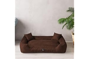 Exclusive Bed Legowisko dla psa Puffi Antpoślizgowy spód Kanapa dla psa Odporne na rozdarcia Przyjemne w dotyku (Brązowy, L+ | 90 x 70cm)