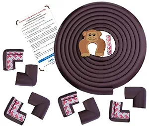 AMAZARA Baby Proofing Edge & Corner Guards | Extra Long 16.4Ft Edge + 8 Pre-Taped Corner Protectors | Child Safety Furniture Cushions | Brown