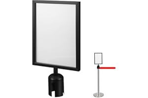 Tofficu Porte-Affiche Vertical A4 En Acier Inoxydable Avec Ceinture Rétractable Pour Poteau De Guidage Panneau De File D'Attente Pour Aéroport Bureau Et Espaces Publics