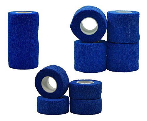 9-teiliges Bandagenset Flex+Aid, selbsthaftende Fixierbinden als Pflasterverband, flexible Bandagen in verschiedenen Größen, blau
