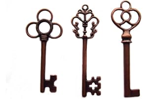 Makhry Confezione Mista di 30 Chiavi Vintage Skeleton in Rame Antico Confezione da 30 Chiavi (Rame Antico)